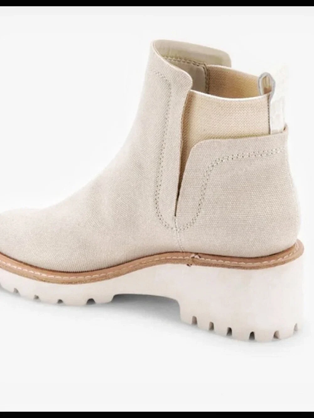 Dolce Vita Rango Canvas Twill Boot Bootie Wedge Lug Sole Khaki White Cream 10